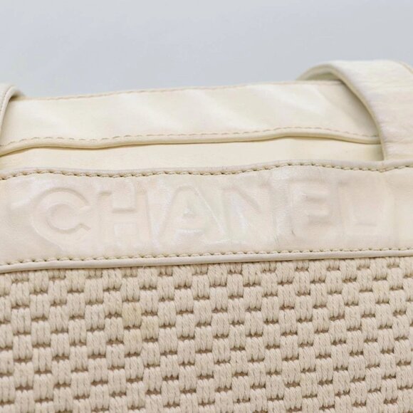 CHANEL Hand Bag Canvas Leather Beige CC Auth - Picture 10 of 16